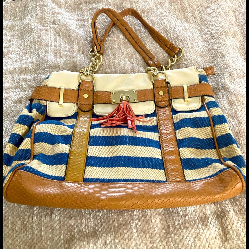 Oversized Purse with Stripes and Tassel